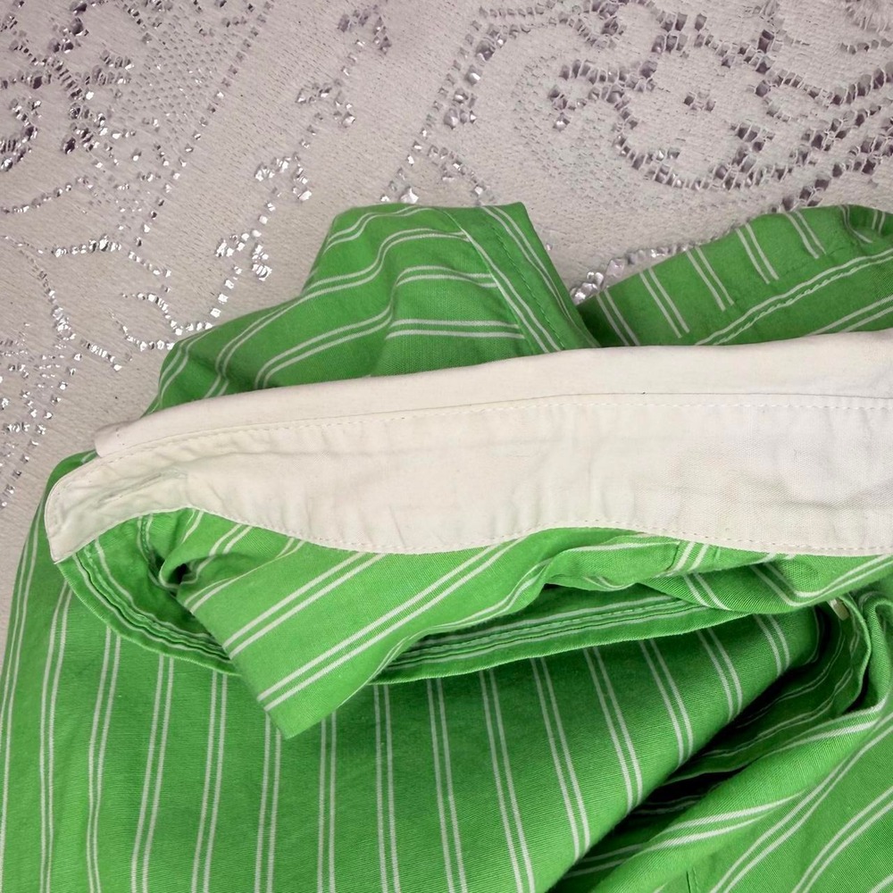 Lauren Ralph Lauren Green Striped Contrast Cuff Button-Up Shirt- L - Picture 7 of 8